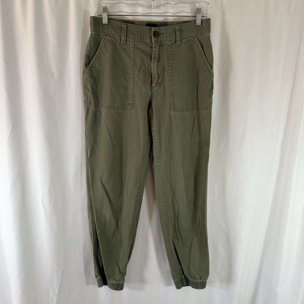Gap Joggers Women's Small Green Button Zip Lightweight Pockets Elastic Waist